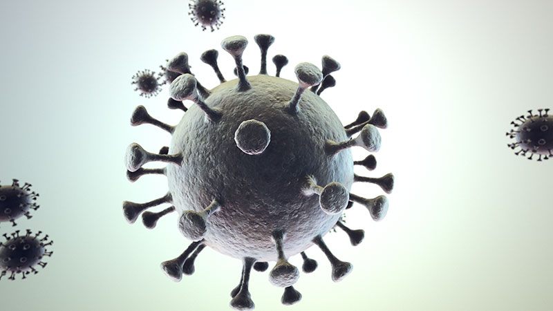 Obraz komórki wirusa grypy covid-19 na jasnym tle